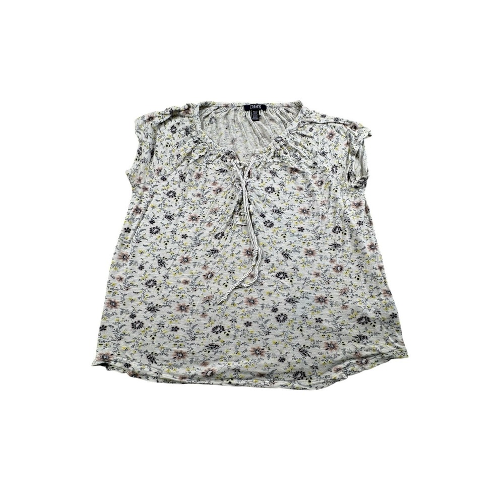 Chaps Womens Small Floral Peasant Top Tie Neck Cap‎ Sleeve Ivory